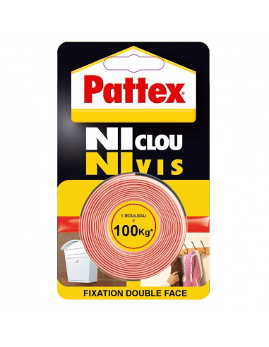 Pattex Adhésifs Fixation "Ni clou ni vis" 100 kg 19 mm x 1.5 m