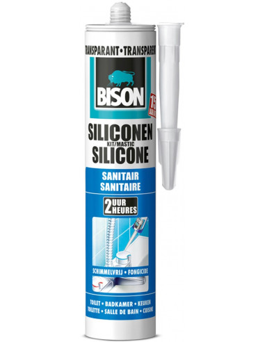 BISON MASTIC SILICONE SANITAIRE Résistant à l'eau pour rendre étanches tous les joints sanitaires Transparent 300 ml