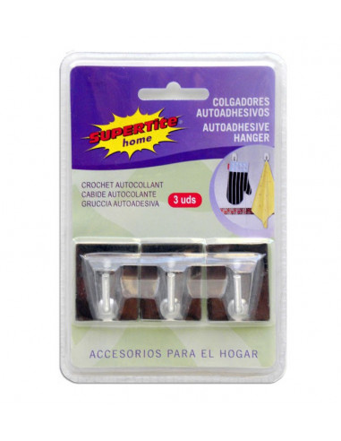 SUPERTITE Crochet autocollant inox carré 3 unités