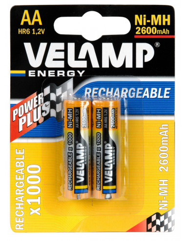 VELAMP 2 Piles Rechargeables Ni-MH AA 2600mAh