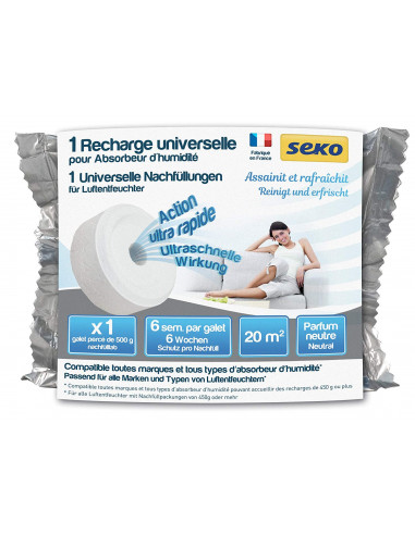 SEKO Recharge unitaire pour absorbeur d'humidité Galet percé - Blanc, 500 g