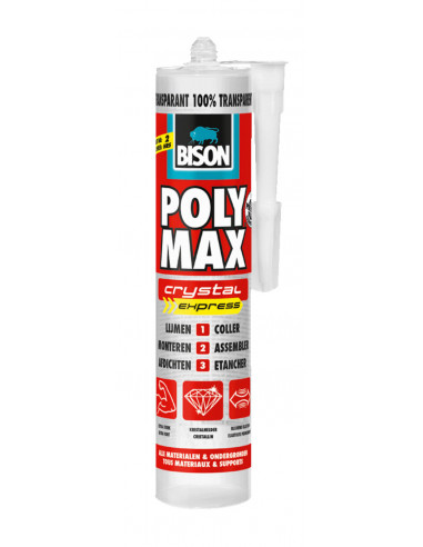 Bison colle-mastic de montage et d'échantéité universelle Polymax crystal express 300g