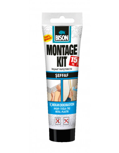 BISON MONTAGEKIT® TRANSPARENT Transparent, strong, solvent-free assembly adhesive based on acrylic dispersion 150 g