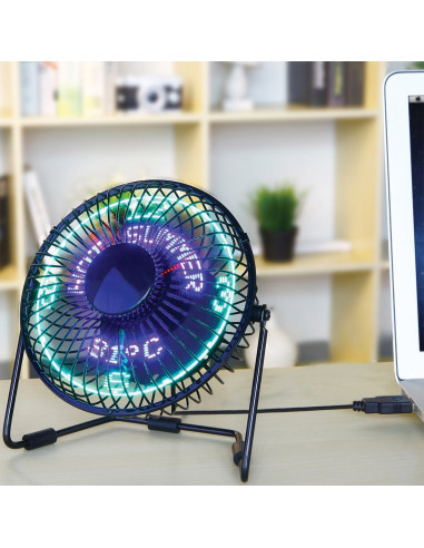 MARKET Mini Ventilateur LED USB Ø15 cm x H.19 cm - Horloge, Calendrier, Température