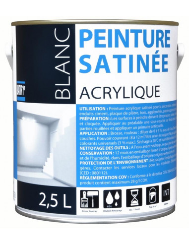 RECA Peinture Acrylique BATIR 1er Prix Blanc Satiné 2,5 L