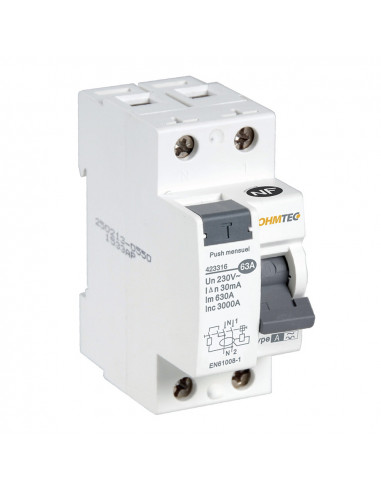 UNIFIRST Interrupteur différentiel 1P + N 30mA Ohmtec