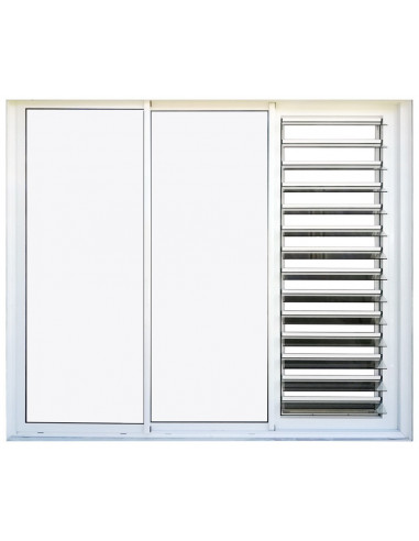 ALU Baie vitrée et jalousie combinées aluminium L.2000 x H.2150 mm 3 vantaux