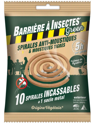 BARRIÈRE À INSECTES® GREEN Spirales anti-moustiques à base de de pyrèthre 10 pièces