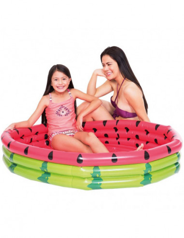 DIFFUSION Piscine gonflable enfant 3 boudins pastèque, Dim. Ø 120 cm x H 30 cm, pvc