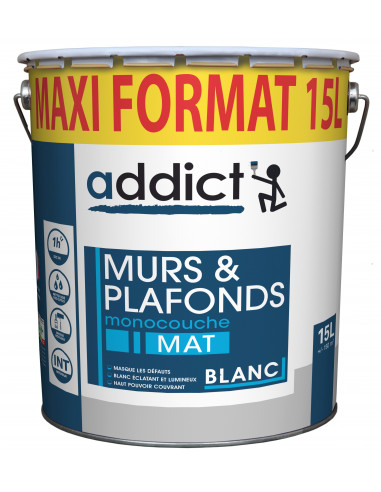 RECA Peinture Acrylique Murs & Plafonds ADDICT Monocouche Blanc mat 15L