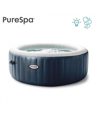 INTEX Pure Spa Gonflable BLUE NAVY 6 places Bulles + Lumière d'ambiance Ø.216 x H.71 cm