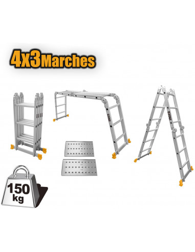 INGCO HLAD04431 Echelle Echafaudage Polyvalente Articulée Aluminium 4 x 3 marches