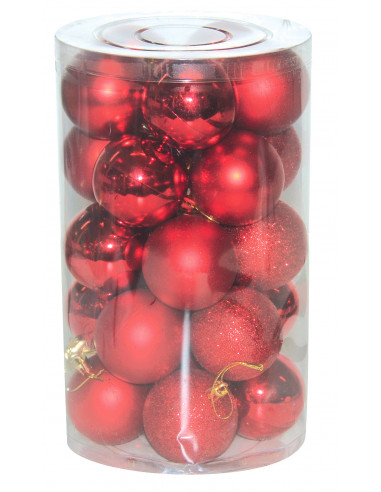 MARKET Set 24 boules de Noël rouges - Ø7 cm