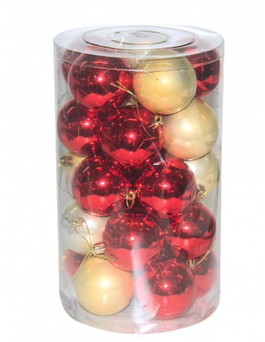 MARKET Set de 24 boules de Noël dorées/rouges - Ø7 cm