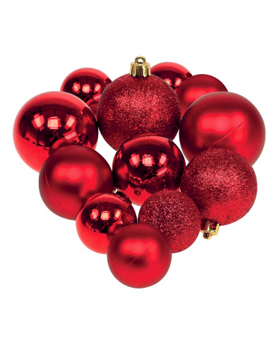 MARKET Set de 12 boules de Noël rouges - dimensions variées