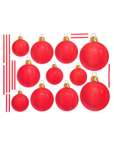 DIFFUSION 367545 Planche de 11 stickers Boules de Noël rouges - Ø14 à 24 cm