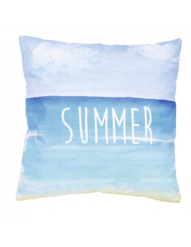 DIFFUSION Housse de coussin d'extérieur imprimé Summer plage, Dim. 40x40 cm, tissu polyester déperlant