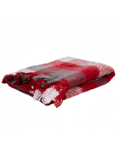 DIFFUSION 535700 Plaid à carreaux imitation mohair rouge/blanc/gris - 130 x 150 cm