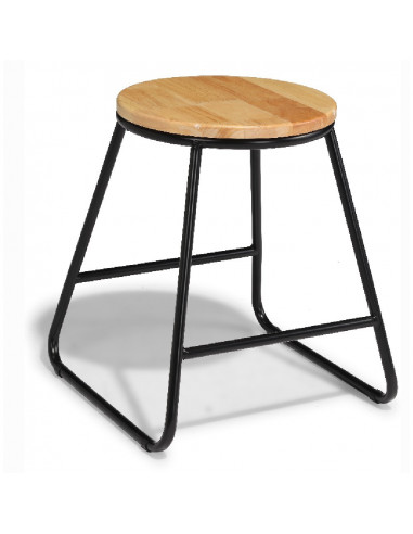 DIFFUSION 534196 Tabouret Othé métal noir et bois - 41 x 41 x H.46 cm