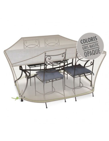 JARDILINE COS01 Housse de protection pour table rectangulaire + chaises 4-6personnes gris mastic opaque - 190 x 120 x H.70 cm