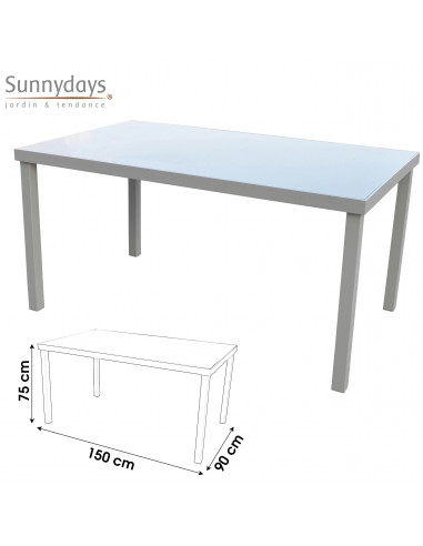 FORNORD 224618 Table alu/verre taupe - 150 x 90 x H.75 cm