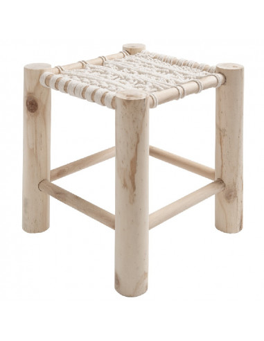 DIFFUSION 484562 Tabouret crocheté en bois/coton - 28 x 28 x 28 cm