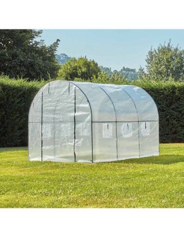 DIFFUSION 543627 Serre de jardin tunnel blanc - 6 m², L.300 x l.200 x H.200 cm