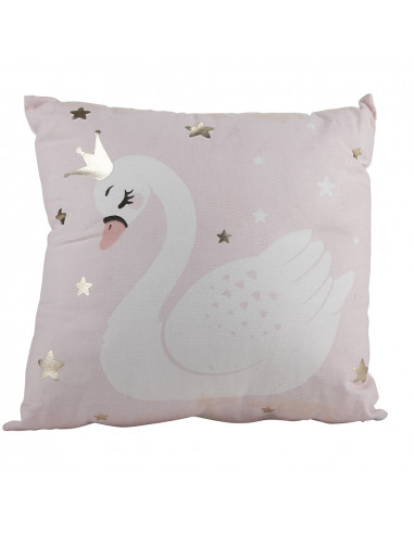 DIFFUSION  527993 Coussin carré rose motif cygne Blanc effet Doré - 40 x 40 cm