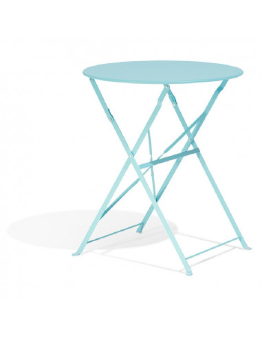 DIFFUSION 558007 Table de jardin ronde pliante RIO 2 personnes en métal bleu - Ø60 x H.70 cm