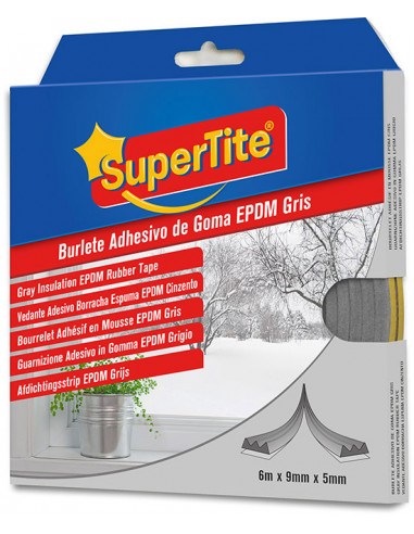 SUPERTITE 2727 Bourrelet adhésif isolant gris - 6 m x 9 mm x 5 mm