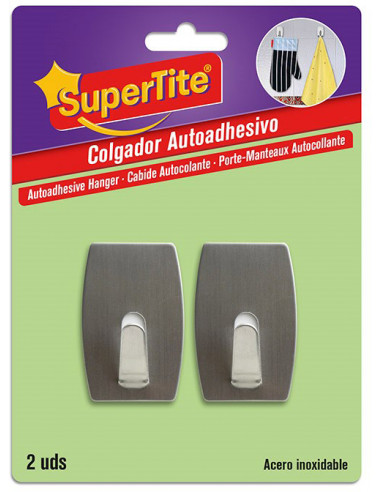 SUPERTITE 8000 Crochet autocollant en inox carré (x2)