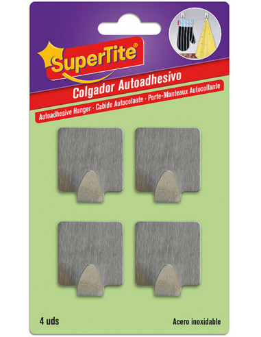 SUPERTITE 8002 Porte-manteaux crochet autocollant carré inox (x4)