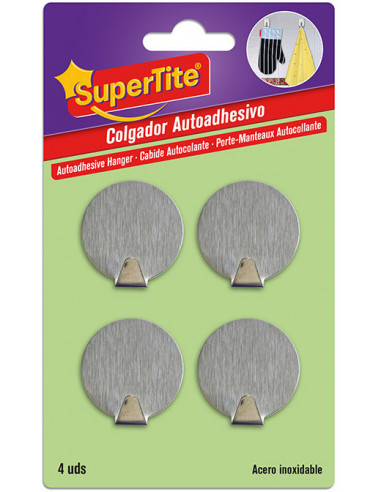 SUPERTITE 8011 Crochet autocollant en inox rond (x4)