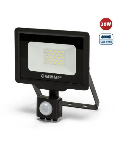 VELAMP Projecteur LED 20W IP44 4000K - avec détecteur de mouvement