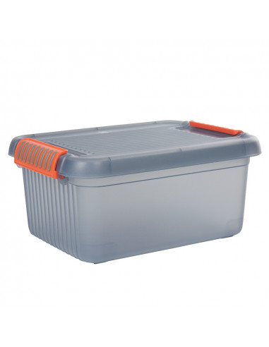 DIFFUSION 371230 Box de rangement gris/bleu à clips oranges - 18 L, 39 x 29 x 18 cm