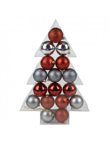 DIFFUSION 367047 Boule de Noël rouge gris brillant mat (x17) - Ø5 cm