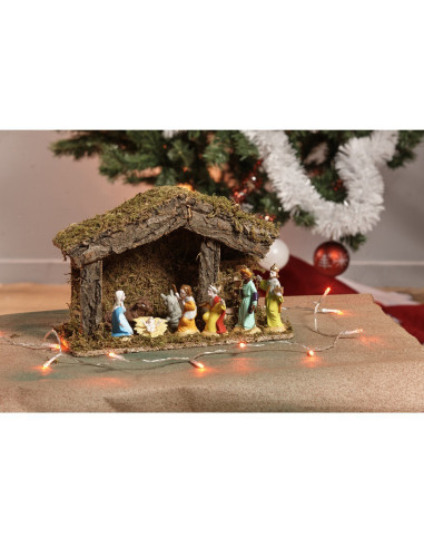DIFFUSION 555016 Crèche de Noël et ses 6 figurines - 21 x 12 x H.21 cm