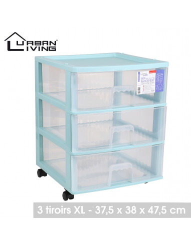 FORNORD 70514 Tour de rangement 3 tiroirs avec roulettes Vert - 37,5 x 38 x H.47,5 cm