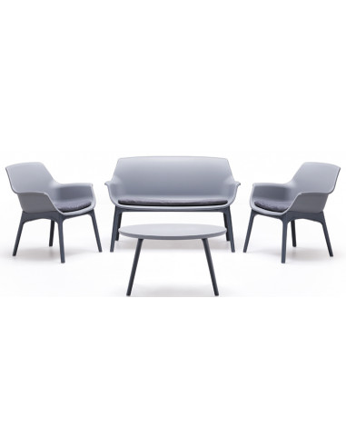 BICA Ensemble LUXOR 1 table 2 fauteuils 1 canapé 3 coussins Graphite