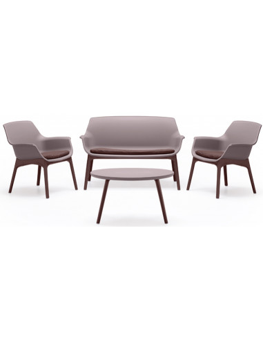 BICA Ensemble LUXOR 1 table 2 fauteuils 1 canapé 3 coussins Marron