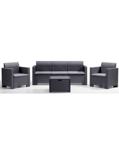 BICA Ensemble NEBRASKA3 2 fauteuils 1 canapé 3P 1 table 5 coussins Graphite