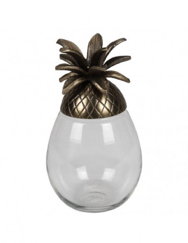 DIFFUSION 504615 Boite de rangement ananas verre et or Collection Tropical - Ø14 x 25 cm, verre et métal