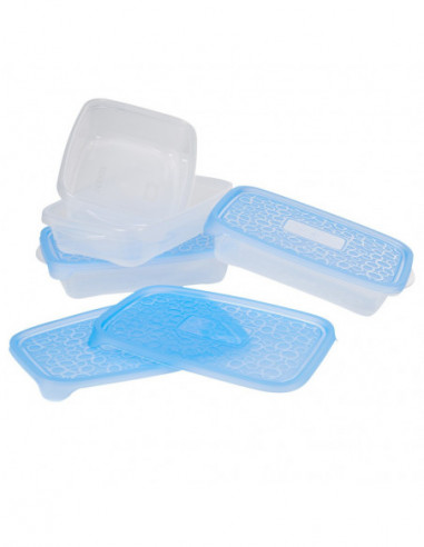 DIFFUSION 348124 Boîte alimentaire Take away 1 L transparente et bleue (x4) - 24,5 x 16,5 x 9,5 cm, plastique