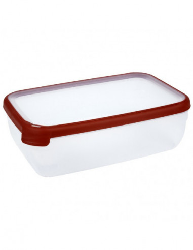 DIFFUSION 348138 Boîte alimentaire hermétique rectangulaire transparente et rouge 4 L -30 x 20 x H.9,4 cm, Plastique