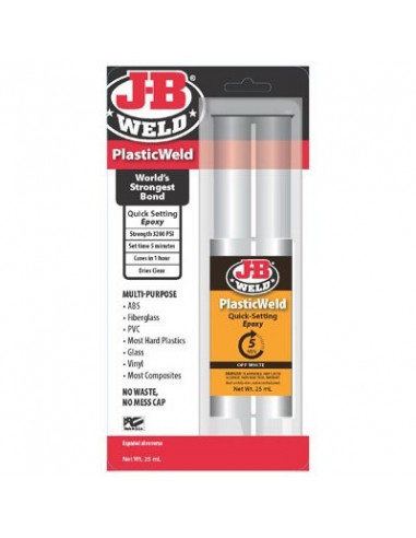 J-B WELD 50132 PlasticWeld Seringue époxy à prise rapide - 25 mL