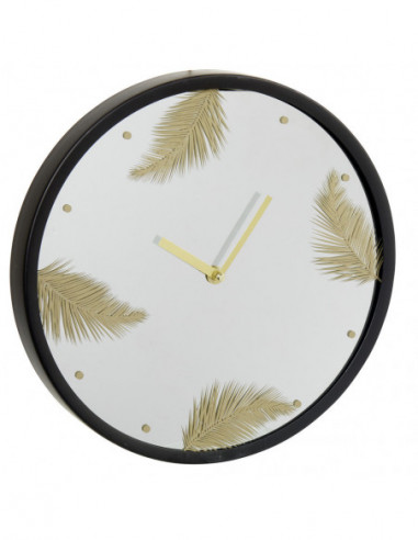 DIFFUSION 543120 Horloge ronde motif tropical noir doré - Ø30 x 4 cm