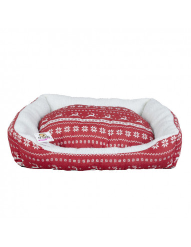 DIFFUSION 499899 Panier pour chien motif de Noël rouge - 60 x 50 x H.15 cm