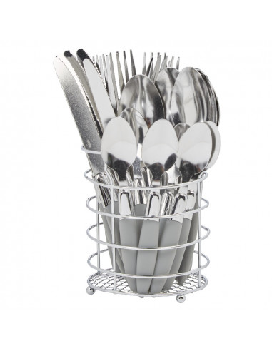 DIFFUSION 548101 Ménagère 24 pièces gris et son panier - Ø12 x H.23 cm, inox et pvc