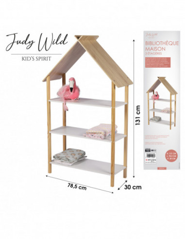 FORNORD 151028 Judy wild DREAM Bibliothèque design maison avec 3 étagères - 78,5 x 30 x H.131 cm