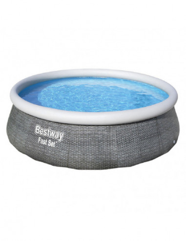 BESTWAY Piscine autoportante Fast Set motif rotin gris avec filtre - Ø457 x H.107 cm